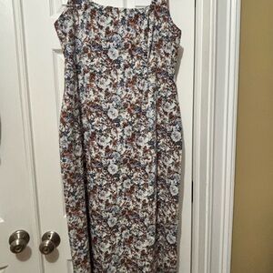 Abercrombie Floral Maxi Slip Dress in White, Rust & Blue